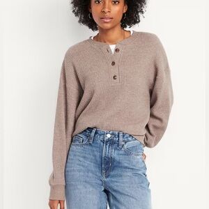 NEW OLD NAVY Oversized Cozy Waffle Henley Top in Mushroom S SMALL